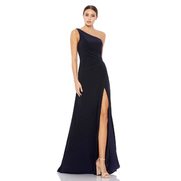 Mac Duggal Dresses & Skirts - Ieena for Mac Duggal One Shoulder Runched Jersey Evening Gown in Midnight Size 8